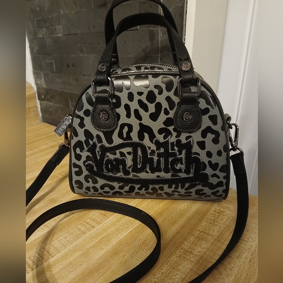 Von Dutch Handbags - Von Dutch NWT Gray & Black Leopars Mini Tote/ Crossbody